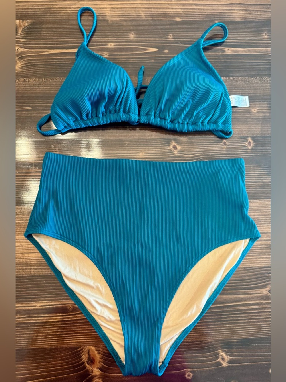 Old Navy Teal Ribbed Triangle High Waist Bikini Set Size L